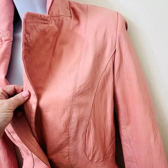 Vintage Cache Light Pink Small Cropped Leather Jacket Blazer - Picture 8 of 16